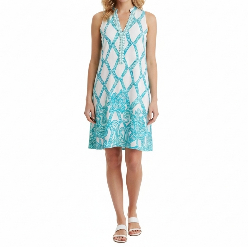 Lilly Pulitzer‎ Anne Trapeze Swing Dress Preppy White Turtle Cove Engineered
